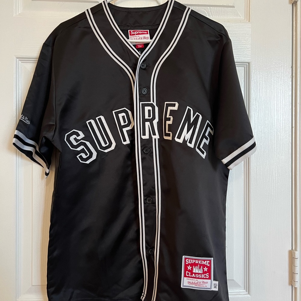 Supreme Mitchell & Ness Satin Baseball Jersey Black - 23SS Size S
